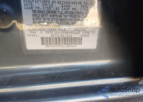 2016 Nissan Versa 1.6 Sv z USA, uszkodzony, nr VIN 3N1CN7AP2GL825654